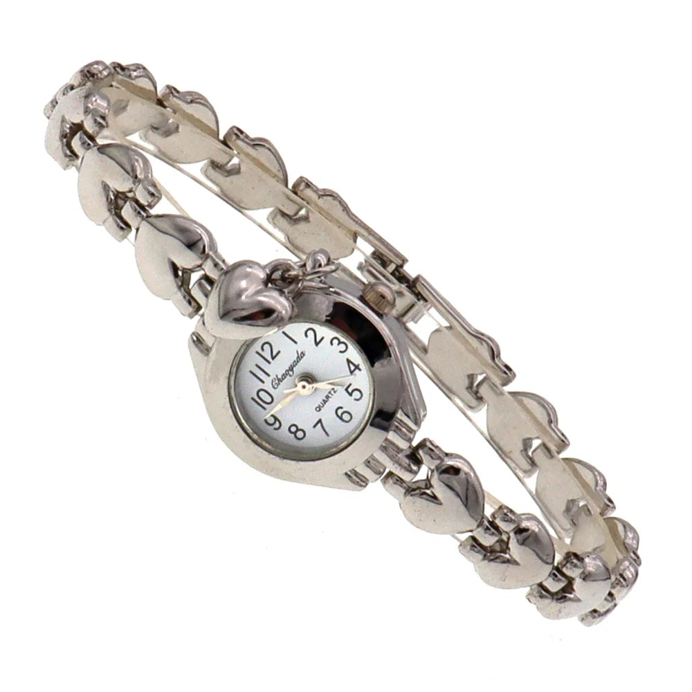 Elegant Heart Link Bracelet Watch Quartz Movement