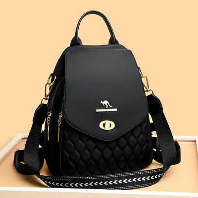 Backpack With Quilted Front Panel And Metal Hardware