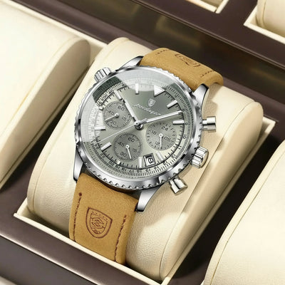 Chronograph Watch with Leather Strap Calendar Premium - WO2MEN