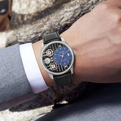 Watch with Gear Dial and Dual Strap Mechanism in Motion - WO2MEN