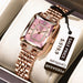 Square Dial Timepiece With Diamond Set Frame Crystal - Pink