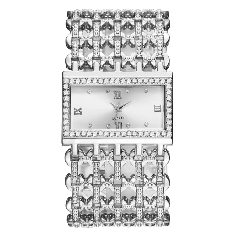 Rectangular Quartz Watch with Crystals And Bracelet