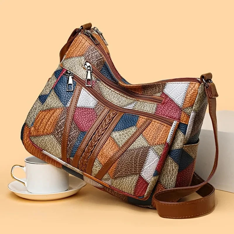 Geometric Patchwork Crossbody Bag For Everyday Elegance