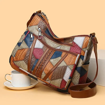 Geometric Patchwork Crossbody Bag For Everyday Elegance