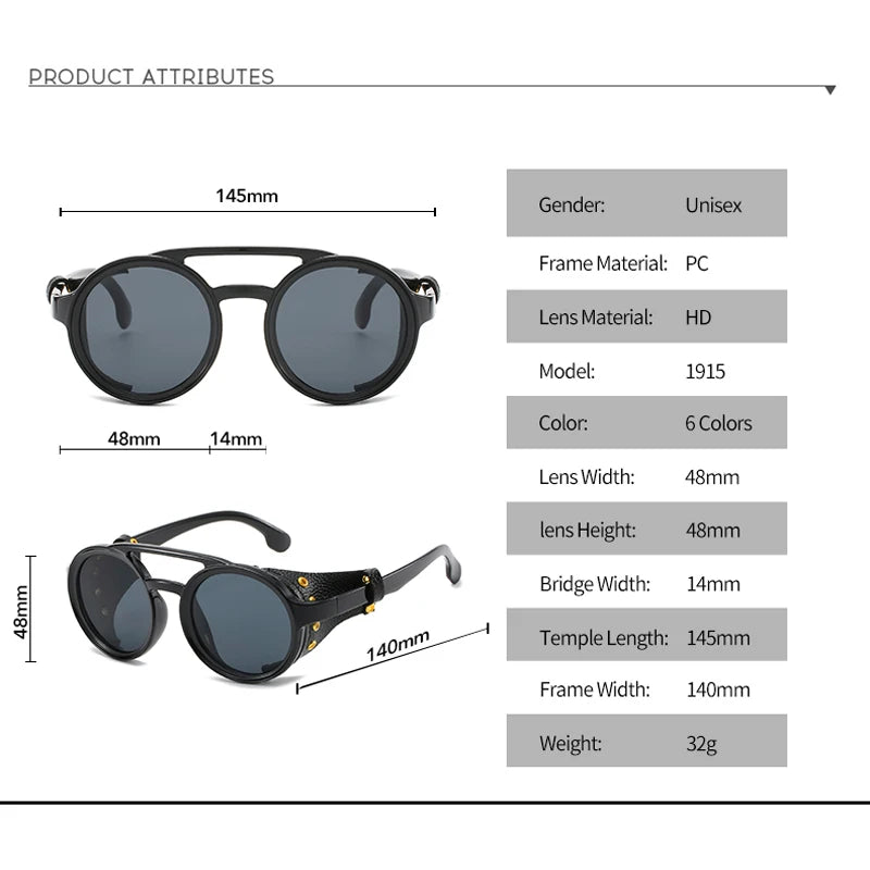 Steampunk Shields Sunglasses Leather Side UV400 Lens
