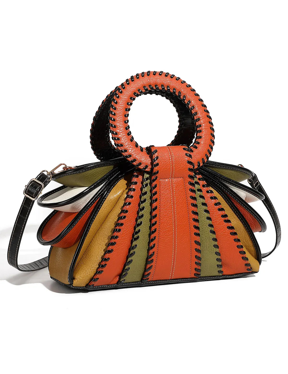 Leather Handbag with Circular Ring Handle Premium