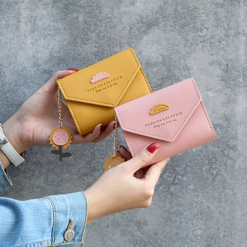 Envelope Wallet With Patchwork Flower Charm Keychain - WO2MEN