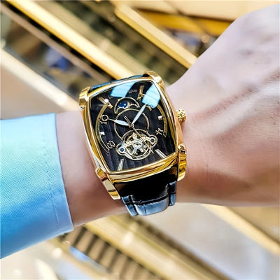 Watch Tourbillon Skeleton Dial Square Case Line Design - WO2MEN