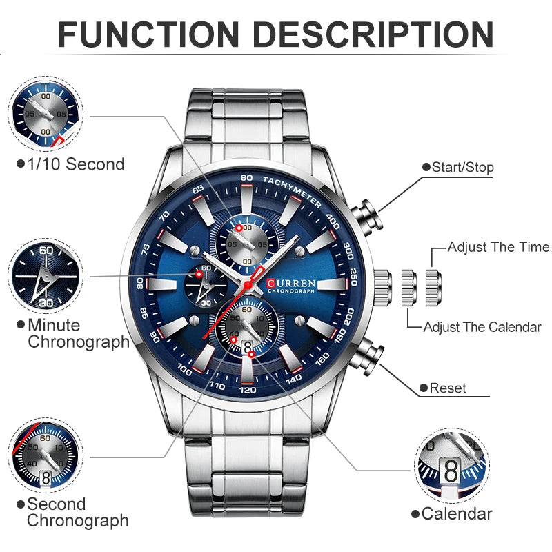 Sport Chronograph Watch with Complete Calendar