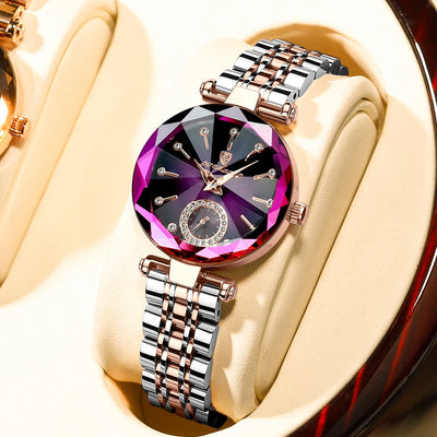 Watch Faceted Dial Two Tone Bracelet Crystal Accents - WO2MEN