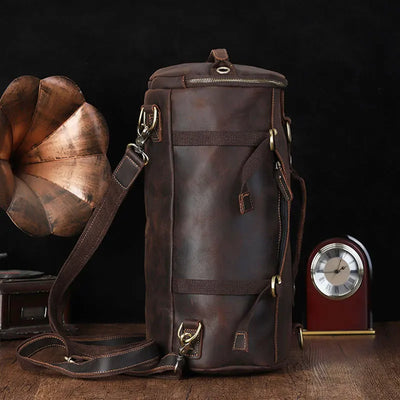 Leather Backpack Vintage Crazy Horse Bucket Daypack