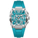 Mens Square Dial Chronograph Quartz Wristwatch Casual - Silver Cyan