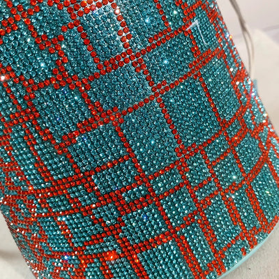 Handbag Diamond Grid Evening Bag With Rhinestone Trim - WO2MEN