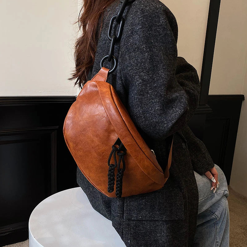 Crossbody Chest Bag with Tassels And Chain Strap
