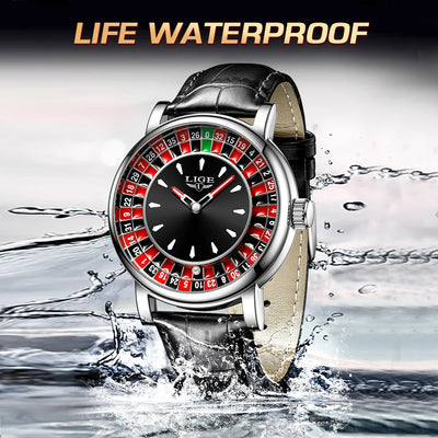 Quartz Roulette Dial Watch with Leather Strap