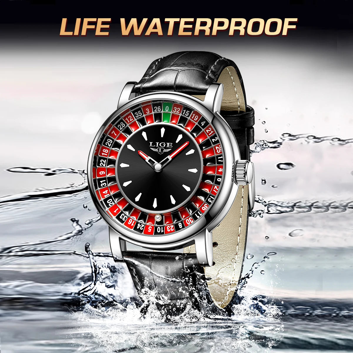 Quartz Roulette Dial Watch with Leather Strap