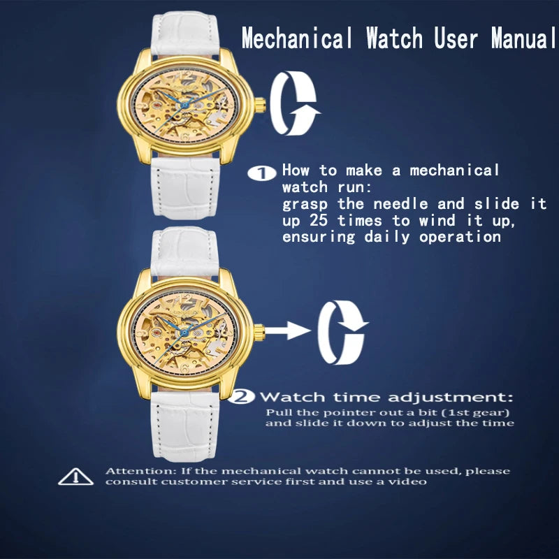 Women Automatic Skeleton Watch with Leather Strap