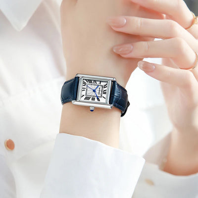Rectangular Quartz Watch with Leather Strap Timeless