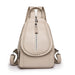 Soft Leather Backpack With Braided Flap Zipper Pocket - Off White
