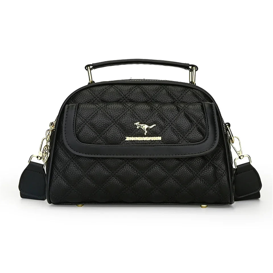 Quilted Microfiber Leather Crossbody Bag Embossed - Black