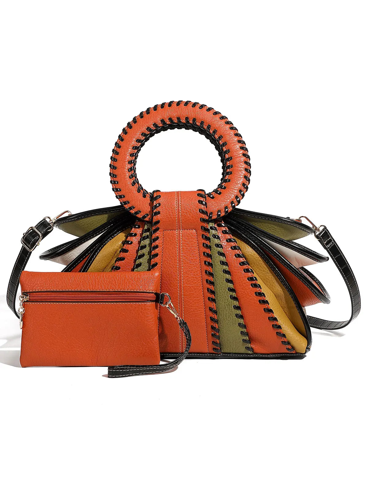 Leather Handbag with Circular Ring Handle Premium