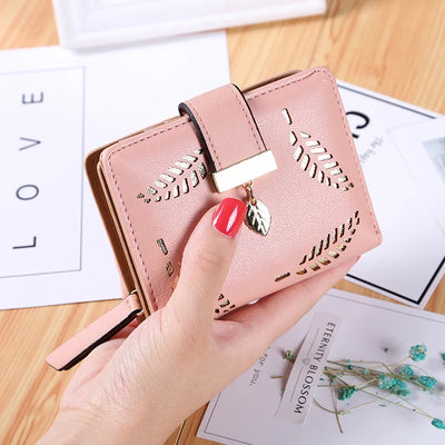 Leafcut Delicate Wallet With Strap Clasp And Charm