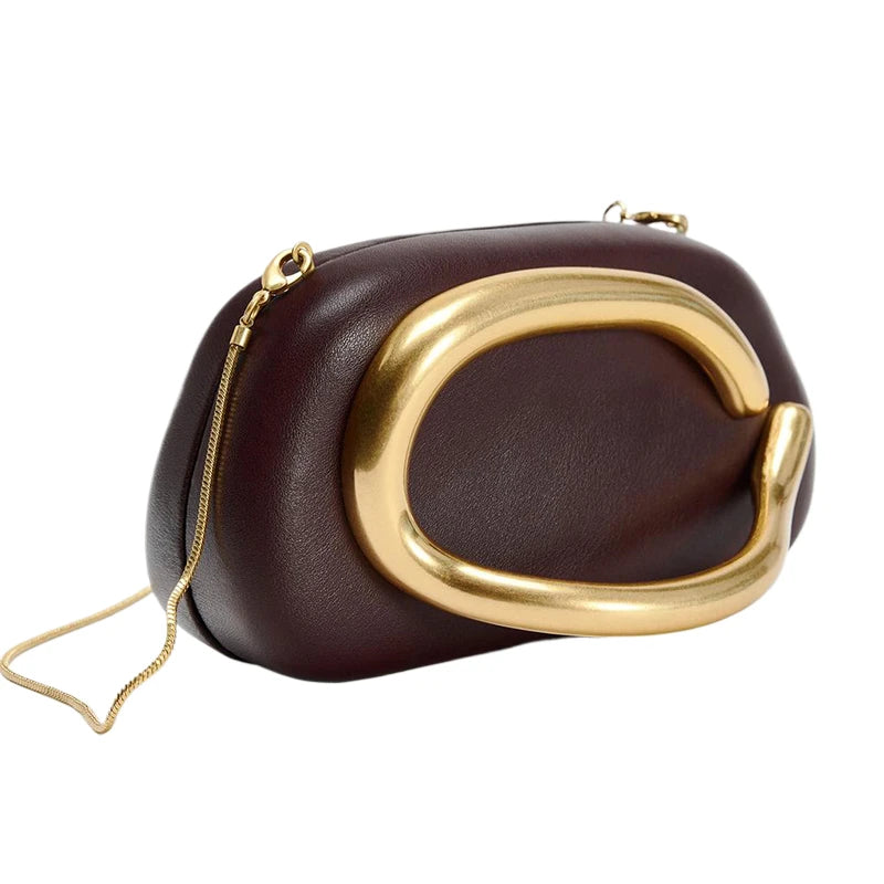 Box Bag Clutch with Circular Ring Handle Chain Strap