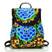 Floral Embroidery Backpack with Hasp Closure Front - Blue
