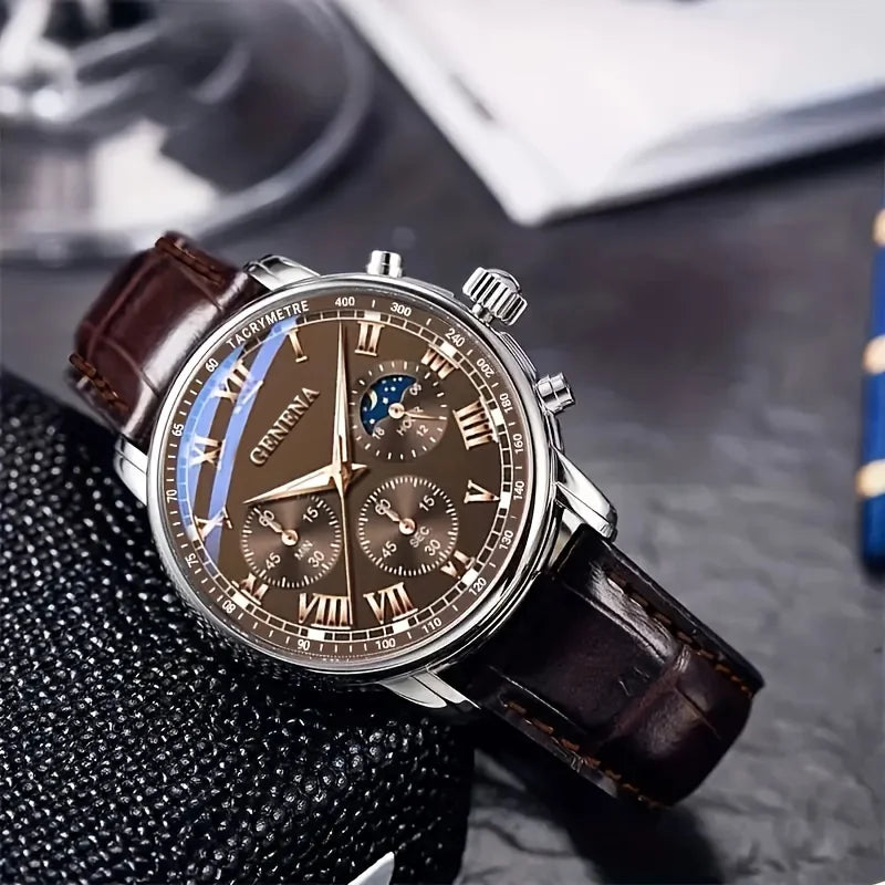 Elegant Roman Dial Chronograph Watch With Moonphase