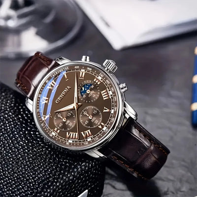 Elegant Roman Dial Chronograph Watch With Moonphase
