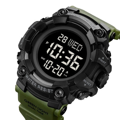 Military Digital Watch with Dual Time And LED - Green