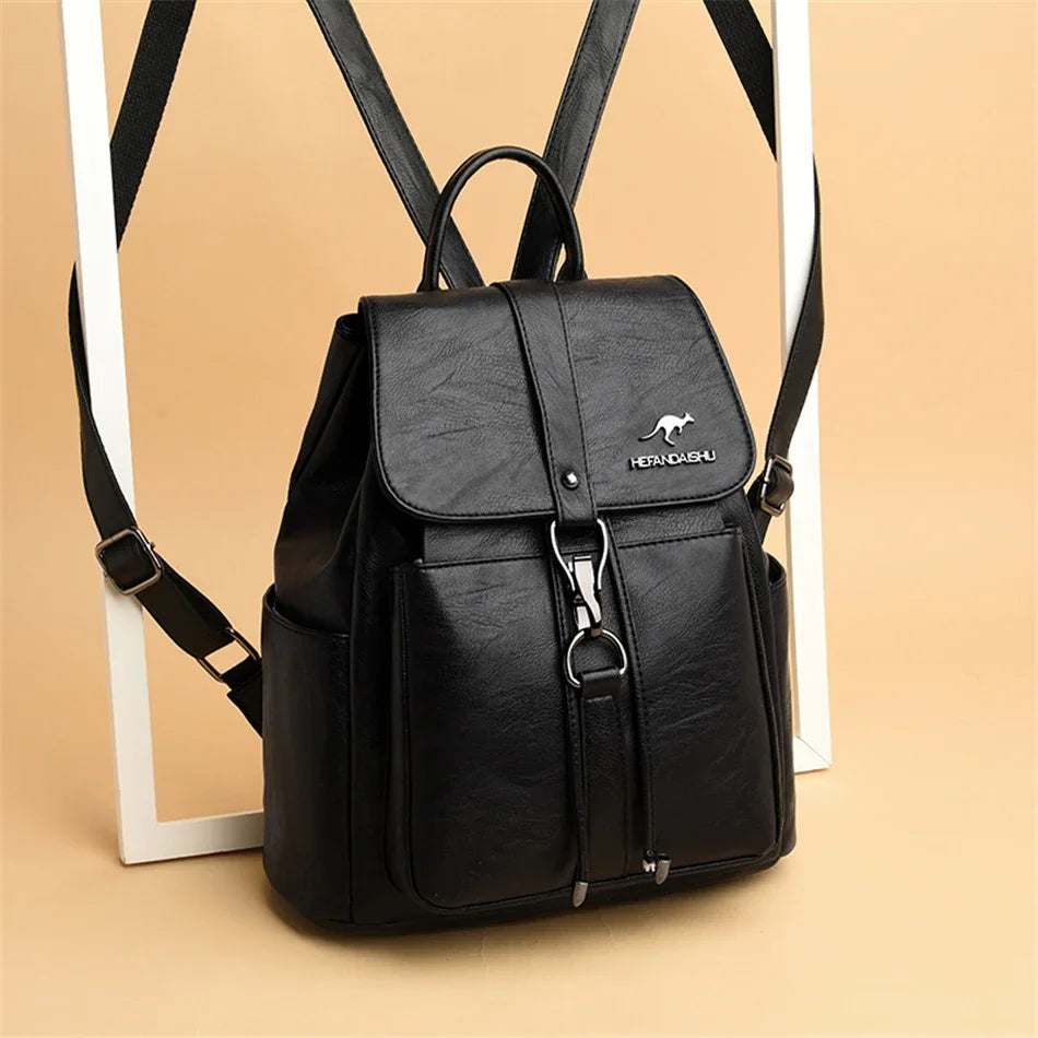 Backpack with Front Buckle Strap And Multiple Pockets