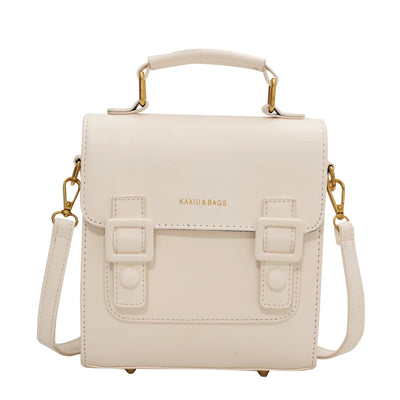 PU Leather Mini Backpack with Buckled Front Pockets - Beige