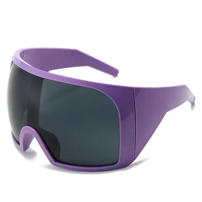 Oversized Shield Sunglasses Wraparound UV400 Lens - Purple