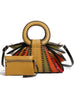 Leather Handbag with Circular Ring Handle Premium - Yellow