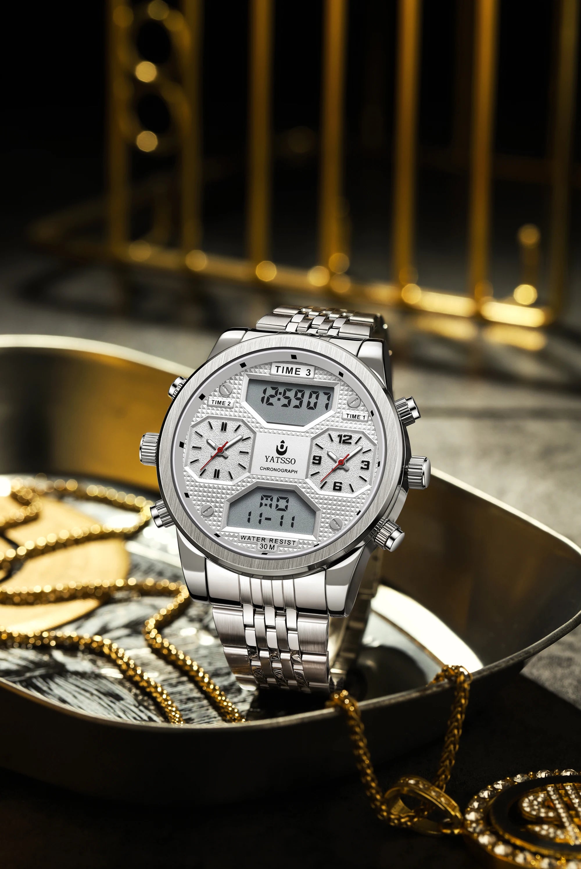 Mens Triple Movement Watch Oversized 54mm Dial