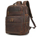 Double Layer Leather Backpack for Men with USB Charging - Brown