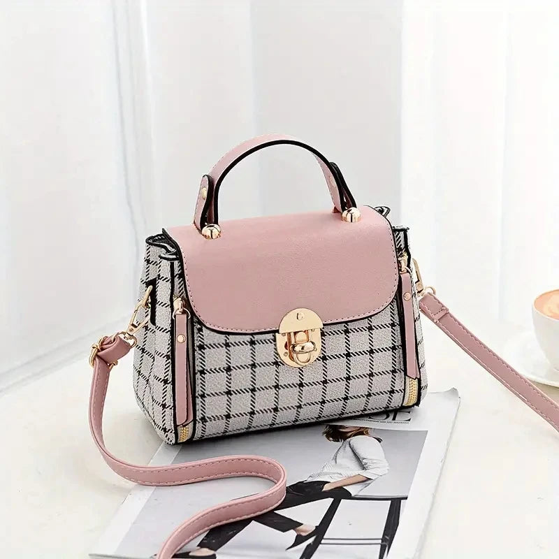 Handbag Checkered Flap Crossbody With Top Handle Strap - WO2MEN