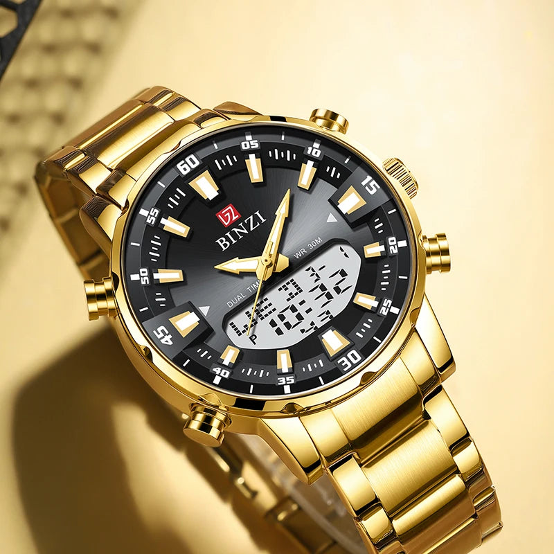 Dual Time Analog Digital Quartz Wristwatch Chronograph