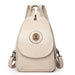 Backpack with Round Medal Emblem On Front Flap - Beige