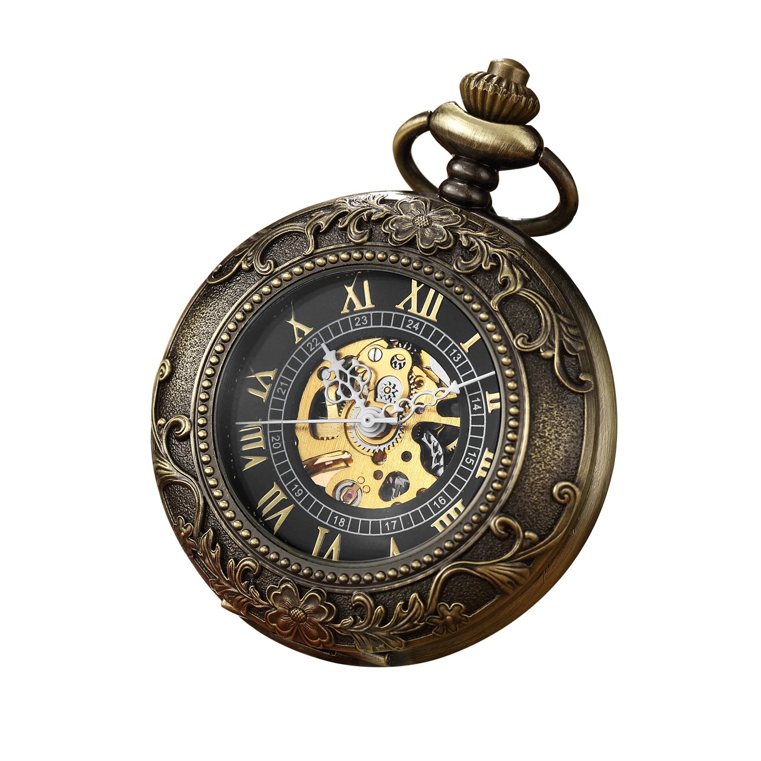 Lux Retro Skeleton Pocket Watch with Chain Exquisite