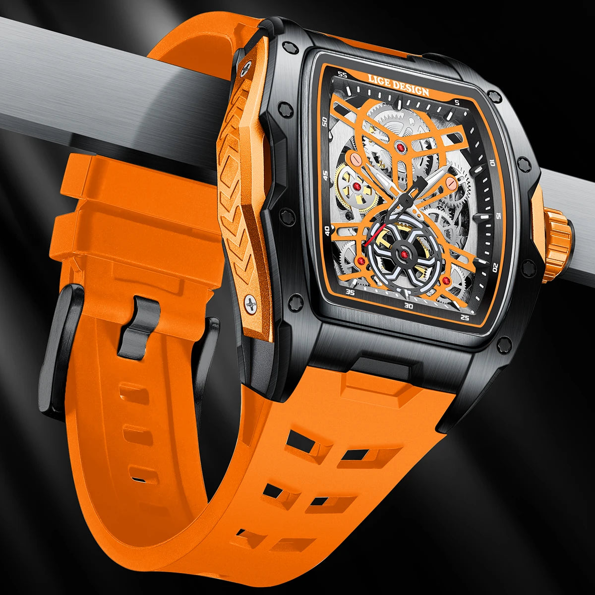 Skeleton Mechanical Watch Tourbillon with Square Case