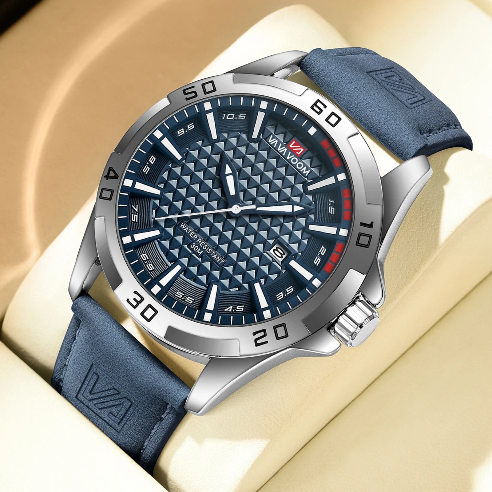 Military Style Quartz Watch With Geometric Dial Texture