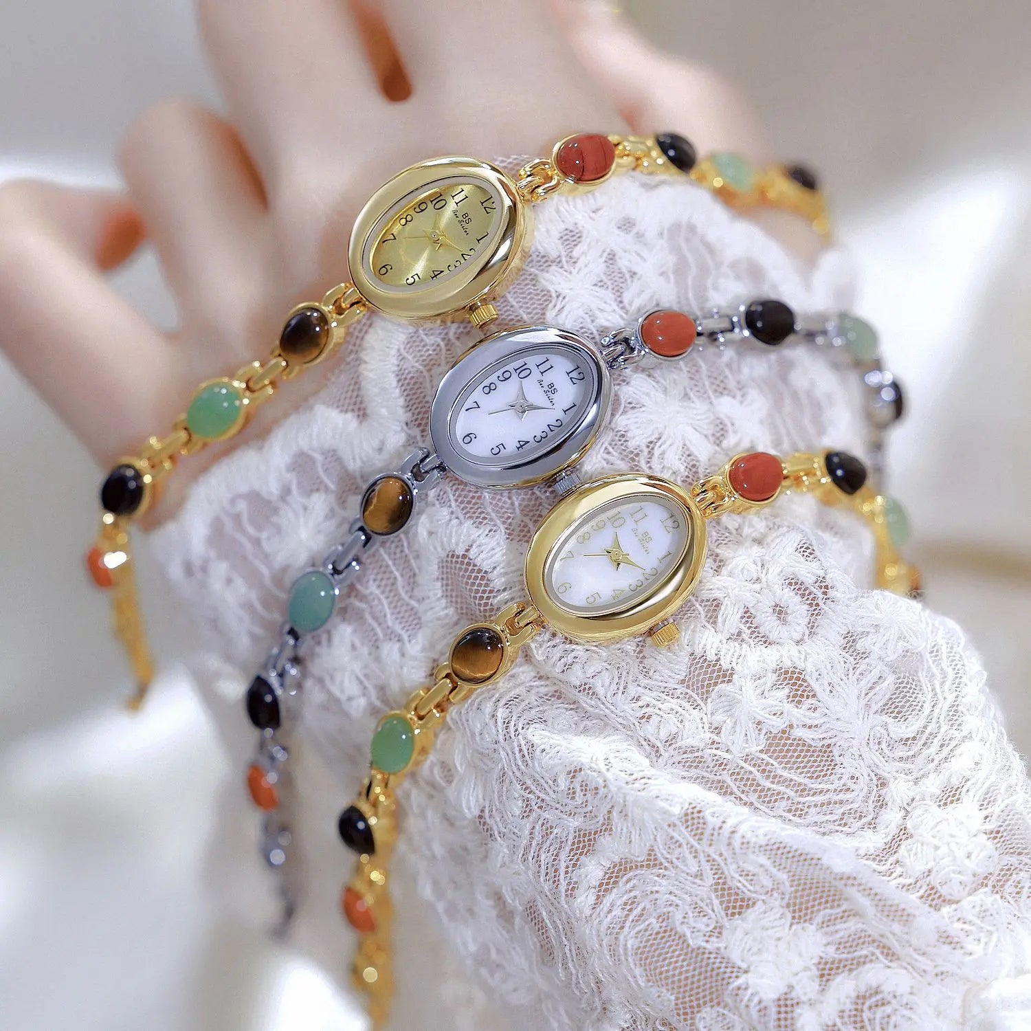 Elegant Ladies Watch Bracelet with Multicolor Beads