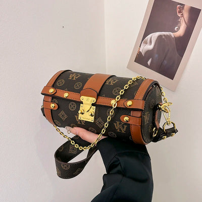 Monogram Barrel Shoulder Bag with Gold Lock Detailing