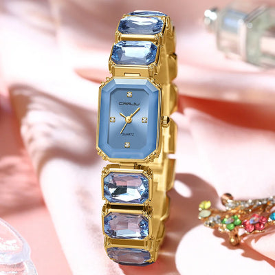 Watch With Gemstone Accent Rectangular Dial Bracelet - WO2MEN