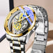 Watch: Transparent Skeleton Double-Sided Quartz Dial - Gold  Silver
