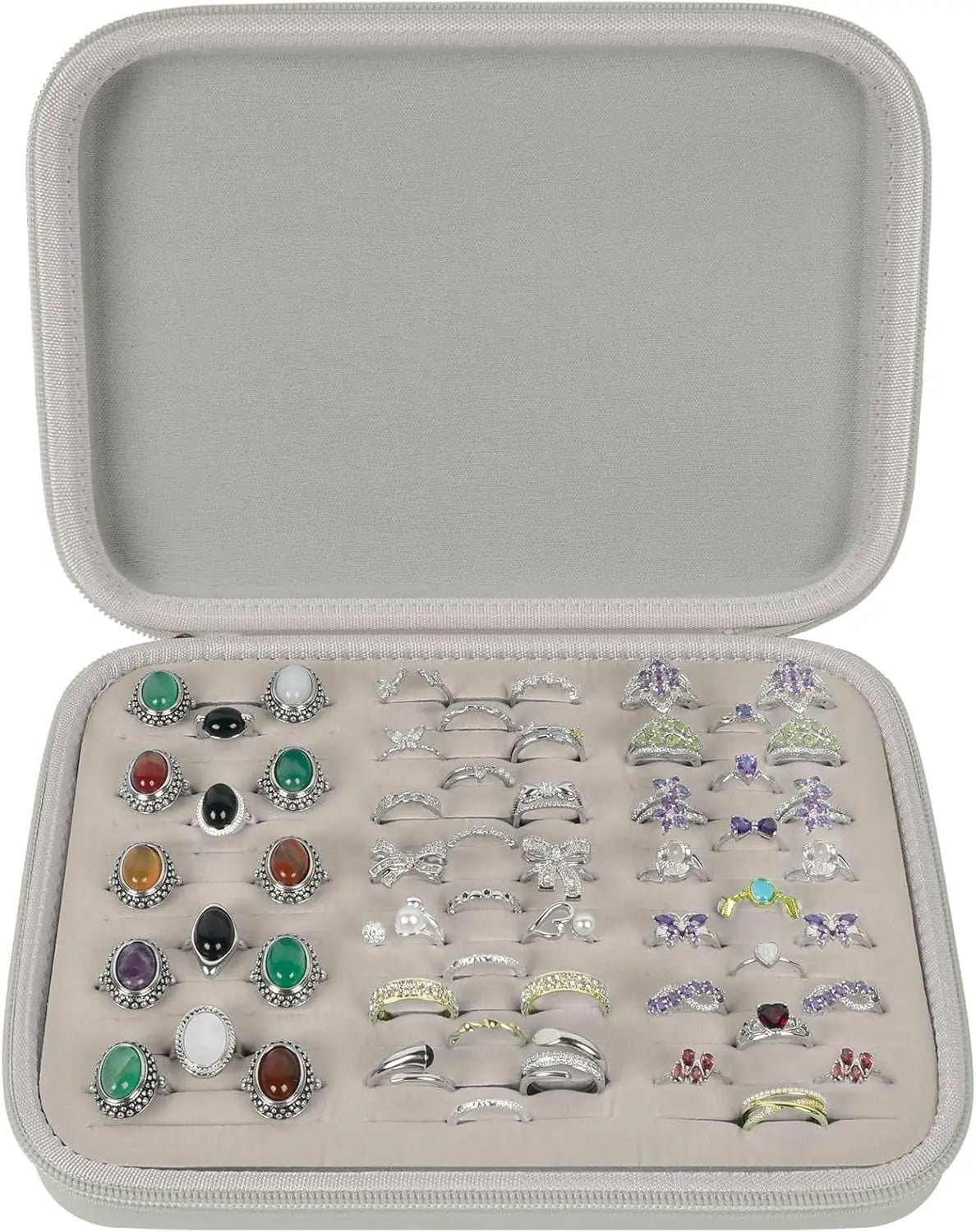 42 Slots Jewelry Box Velvet Lined Ring Organizer Case