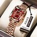 Square Dial Timepiece With Diamond Set Frame Crystal - Red