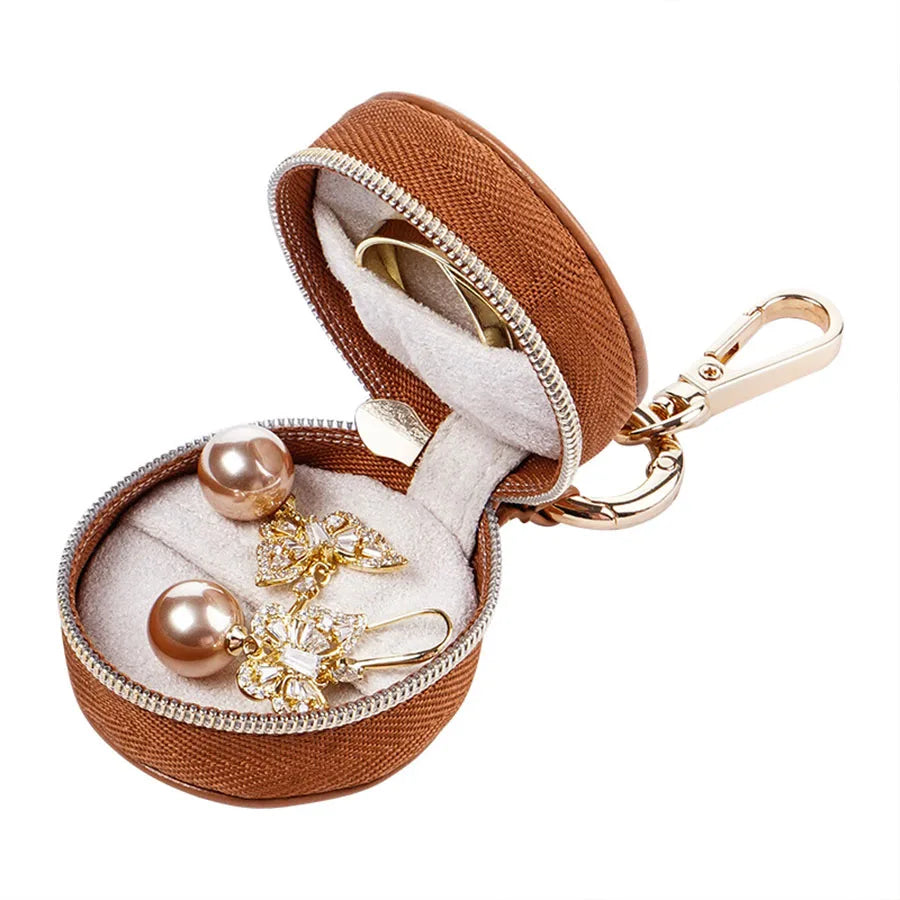 Round Mini Jewellery Box Portable Travel Storage Case